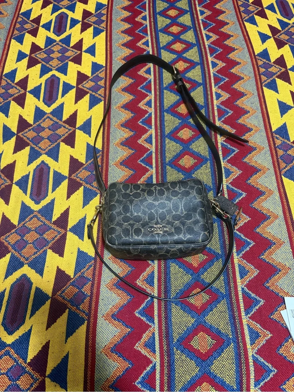 Coach Dark Brown Signature Canvas Crossbody Bag open to offers brand new .